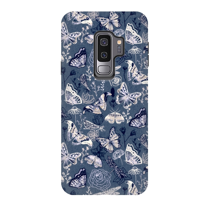 Galaxy S9 plus StrongFit Butterflies, Dragonflies and Moths on Navy  by Tigatiga