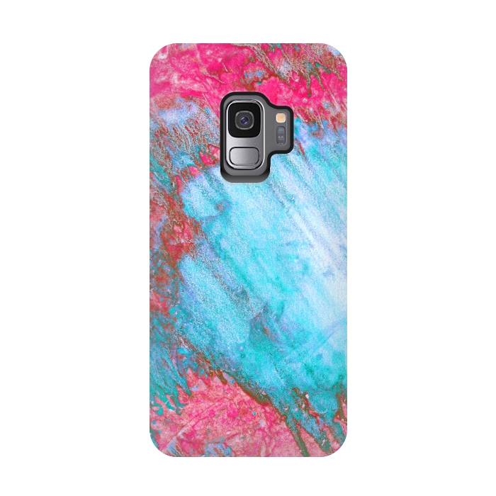 Galaxy S9 StrongFit Pink & Aqua Marbling Storm  by Tigatiga