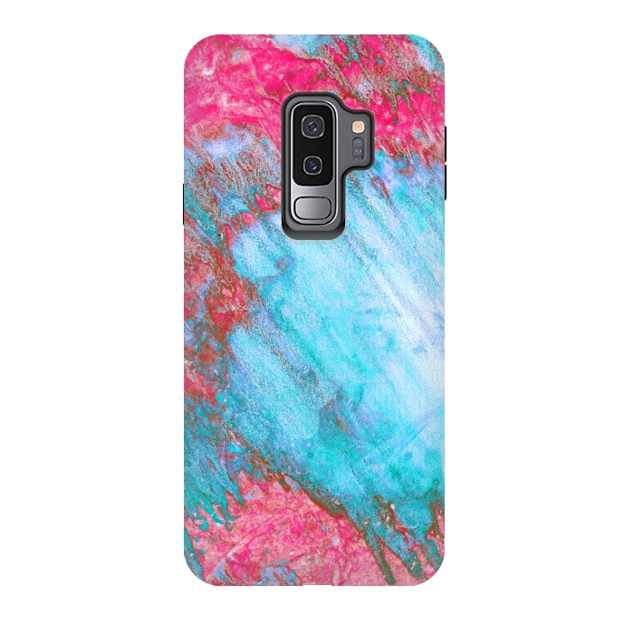 Galaxy S9 plus StrongFit Pink & Aqua Marbling Storm  by Tigatiga