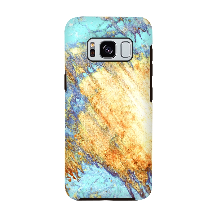 Galaxy S8 StrongFit Gold & Aqua Marbling Storm  by Tigatiga