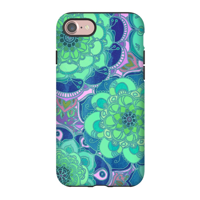 iPhone 7 StrongFit Fantasy Flowers in Mint Green & Purple by Micklyn Le Feuvre