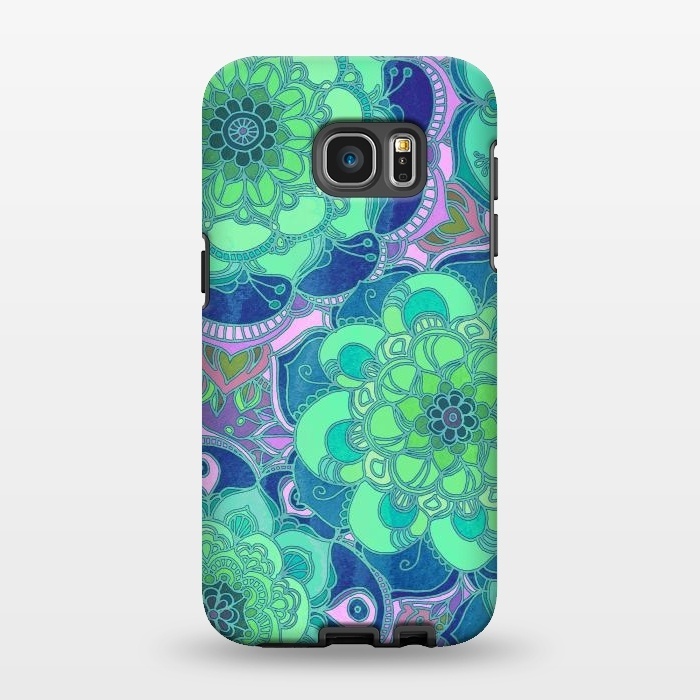 Galaxy S7 EDGE StrongFit Fantasy Flowers in Mint Green & Purple by Micklyn Le Feuvre