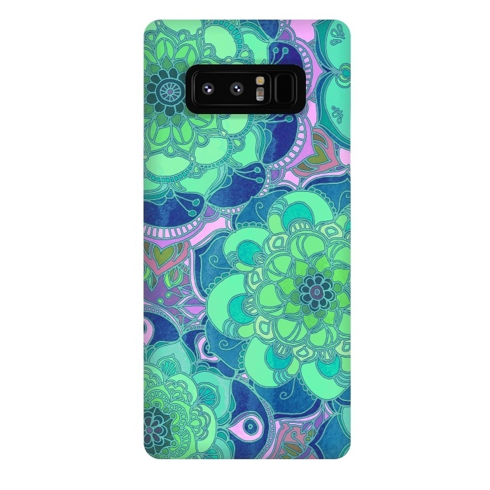 Galaxy Note 8 StrongFit Fantasy Flowers in Mint Green & Purple by Micklyn Le Feuvre