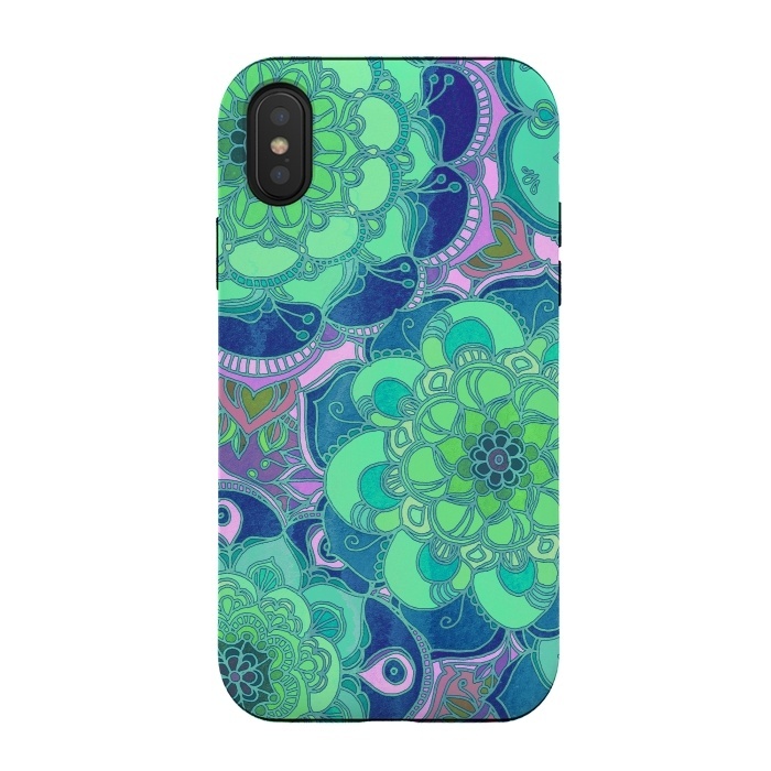iPhone Xs / X StrongFit Fantasy Flowers in Mint Green & Purple by Micklyn Le Feuvre