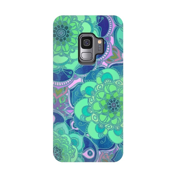 Galaxy S9 StrongFit Fantasy Flowers in Mint Green & Purple by Micklyn Le Feuvre