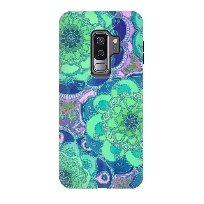 Galaxy S9 plus StrongFit Fantasy Flowers in Mint Green & Purple by Micklyn Le Feuvre