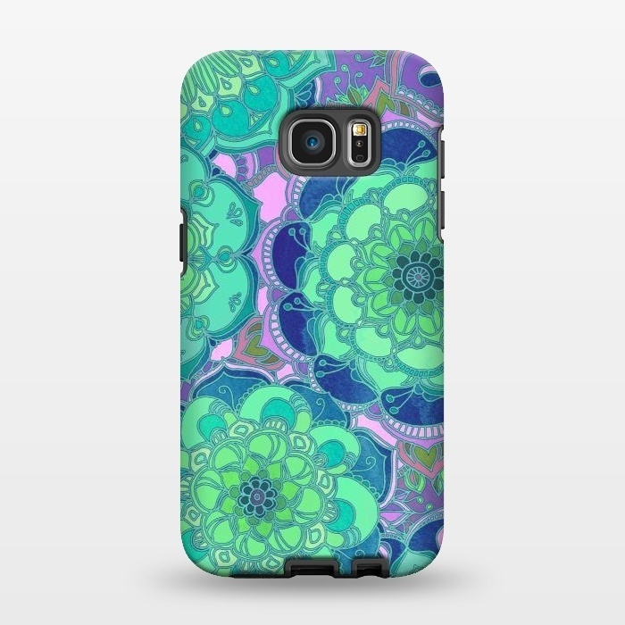 Galaxy S7 EDGE StrongFit Fantasy Flowers in Mint Green & Purple 2 by Micklyn Le Feuvre