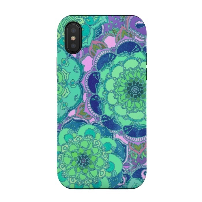 iPhone Xs / X StrongFit Fantasy Flowers in Mint Green & Purple 2 by Micklyn Le Feuvre