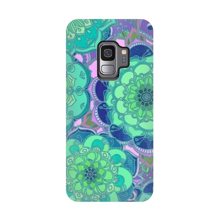 Galaxy S9 StrongFit Fantasy Flowers in Mint Green & Purple 2 by Micklyn Le Feuvre