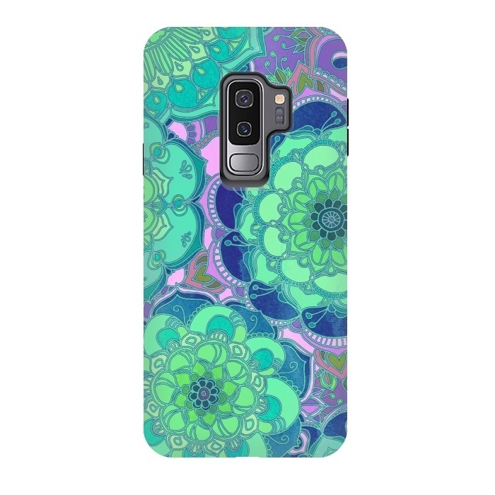 Galaxy S9 plus StrongFit Fantasy Flowers in Mint Green & Purple 2 by Micklyn Le Feuvre