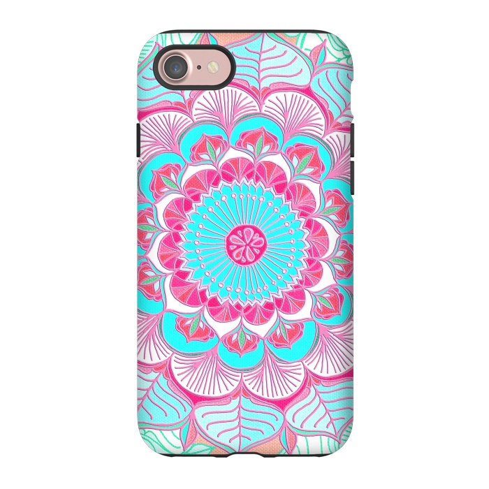 iPhone 7 StrongFit Tropical Doodle Flower in Pink & Aqua by Micklyn Le Feuvre