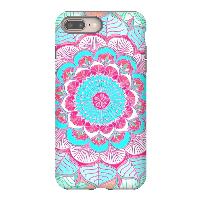 iPhone 7 plus StrongFit Tropical Doodle Flower in Pink & Aqua by Micklyn Le Feuvre