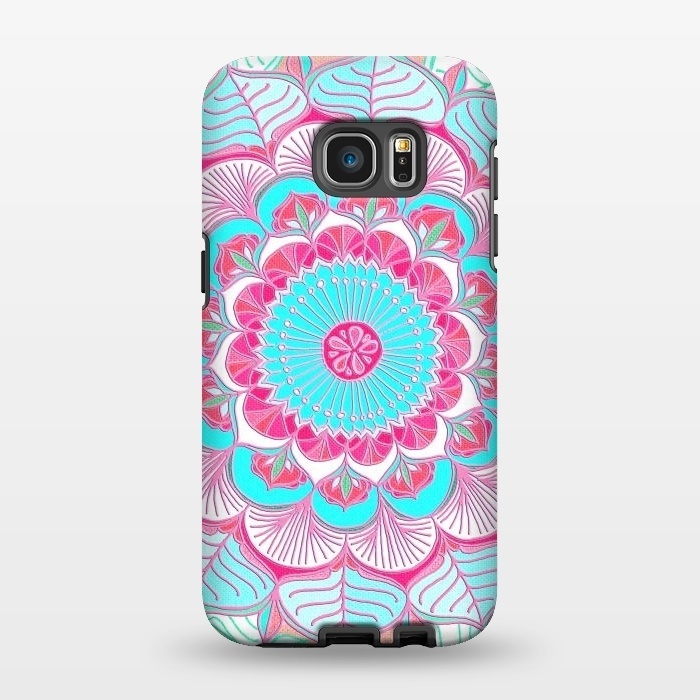 Galaxy S7 EDGE StrongFit Tropical Doodle Flower in Pink & Aqua by Micklyn Le Feuvre
