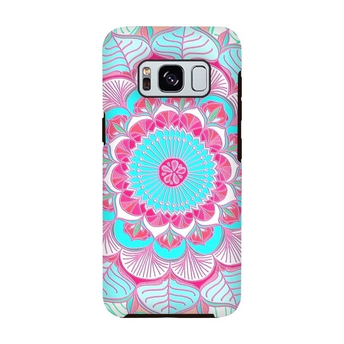 Galaxy S8 StrongFit Tropical Doodle Flower in Pink & Aqua by Micklyn Le Feuvre