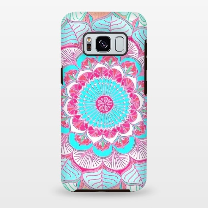 Galaxy S8 plus StrongFit Tropical Doodle Flower in Pink & Aqua by Micklyn Le Feuvre