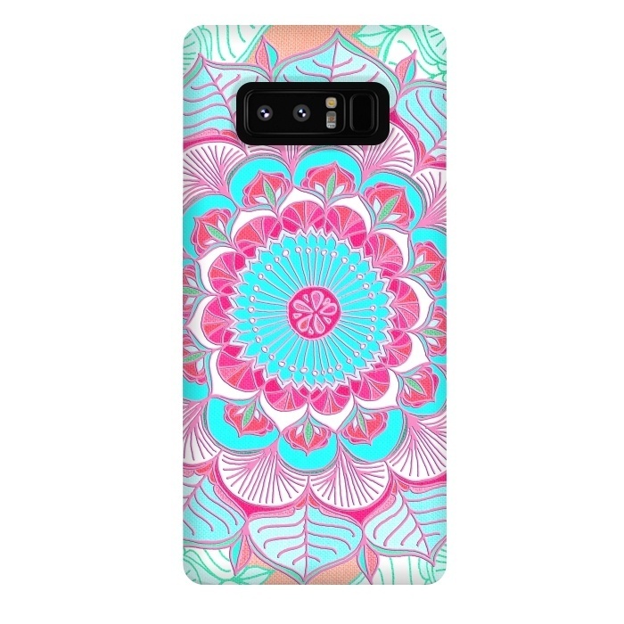 Galaxy Note 8 StrongFit Tropical Doodle Flower in Pink & Aqua by Micklyn Le Feuvre
