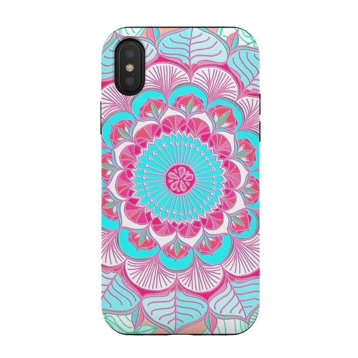 iPhone Xs / X StrongFit Tropical Doodle Flower in Pink & Aqua by Micklyn Le Feuvre