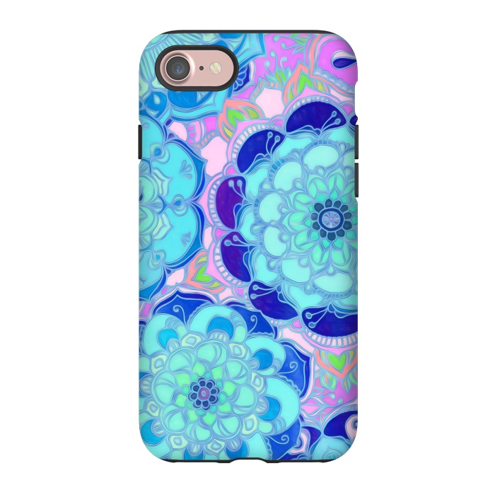 iPhone 7 StrongFit Radiant Cyan & Purple Stained Glass Floral Mandalas by Micklyn Le Feuvre