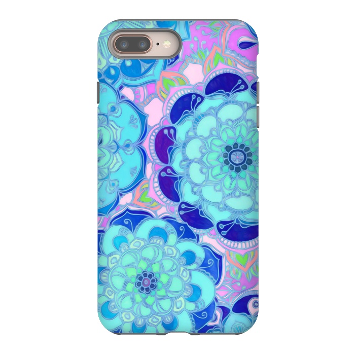 iPhone 7 plus StrongFit Radiant Cyan & Purple Stained Glass Floral Mandalas by Micklyn Le Feuvre