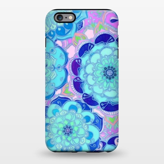 iPhone 6/6s plus StrongFit Radiant Cyan & Purple Stained Glass Floral Mandalas by Micklyn Le Feuvre
