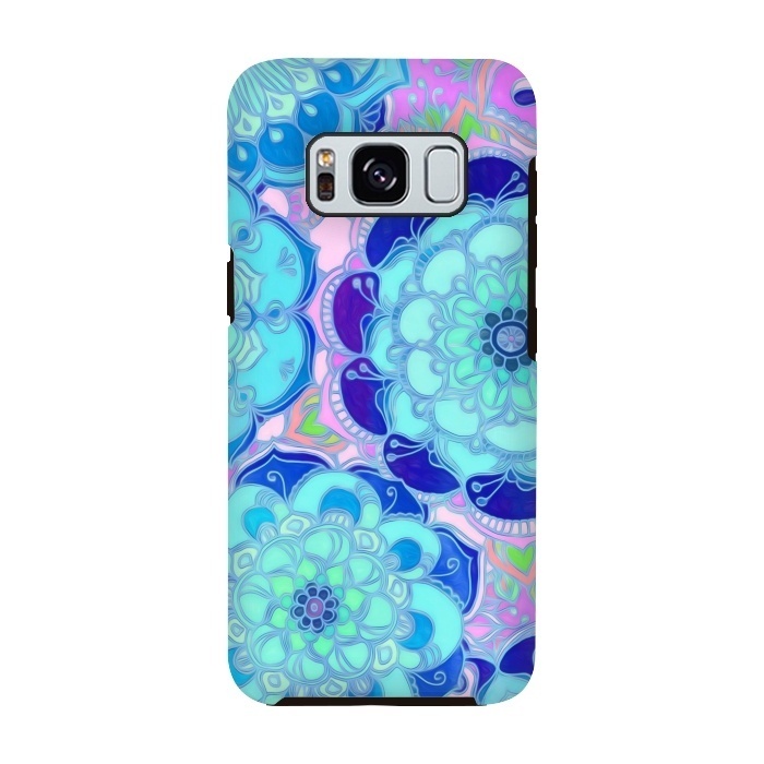 Galaxy S8 StrongFit Radiant Cyan & Purple Stained Glass Floral Mandalas by Micklyn Le Feuvre