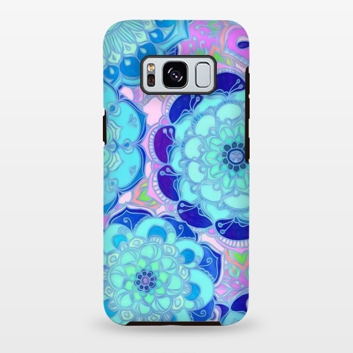 Galaxy S8 plus StrongFit Radiant Cyan & Purple Stained Glass Floral Mandalas by Micklyn Le Feuvre