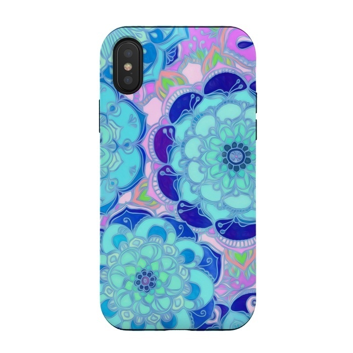 iPhone Xs / X StrongFit Radiant Cyan & Purple Stained Glass Floral Mandalas by Micklyn Le Feuvre