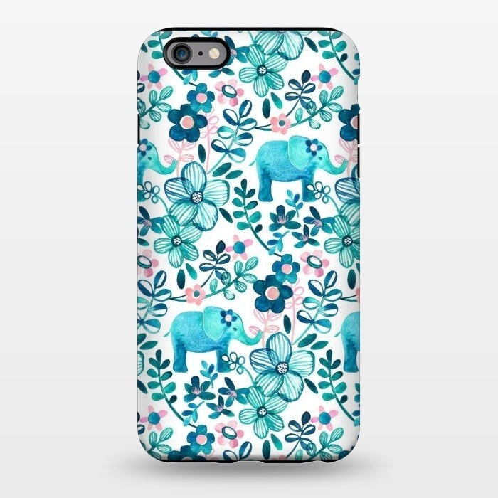 iPhone 6/6s plus StrongFit Little Teal Elephant Watercolor Floral on White by Micklyn Le Feuvre