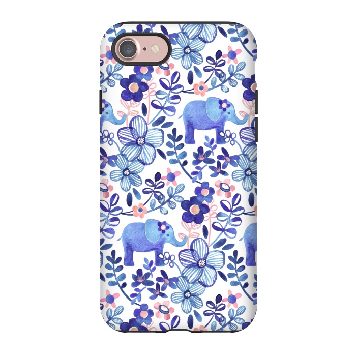 iPhone 7 StrongFit Little Purple Elephant Watercolor Floral on White by Micklyn Le Feuvre