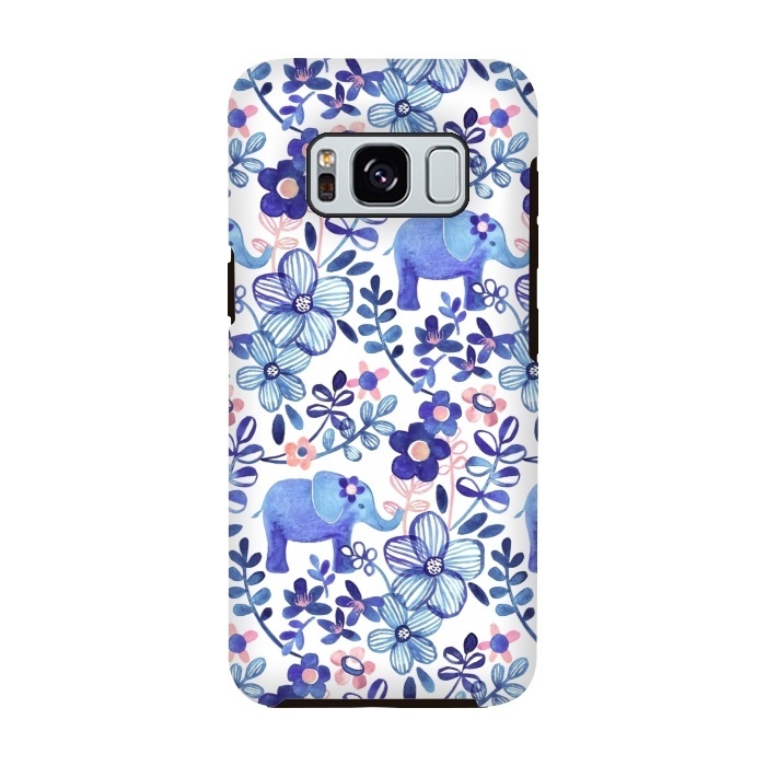 Galaxy S8 StrongFit Little Purple Elephant Watercolor Floral on White by Micklyn Le Feuvre