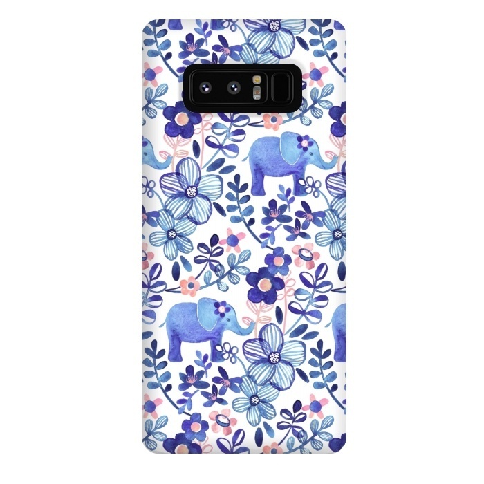 Galaxy Note 8 StrongFit Little Purple Elephant Watercolor Floral on White by Micklyn Le Feuvre