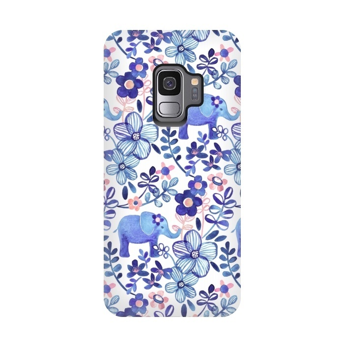 Galaxy S9 StrongFit Little Purple Elephant Watercolor Floral on White by Micklyn Le Feuvre