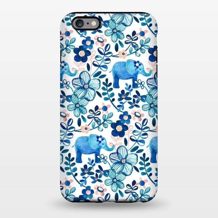 iPhone 6/6s plus StrongFit Little Blue Elephant Watercolor Floral on White by Micklyn Le Feuvre
