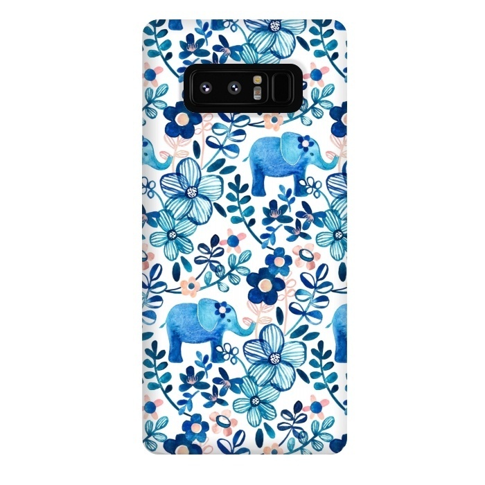 Galaxy Note 8 StrongFit Little Blue Elephant Watercolor Floral on White by Micklyn Le Feuvre
