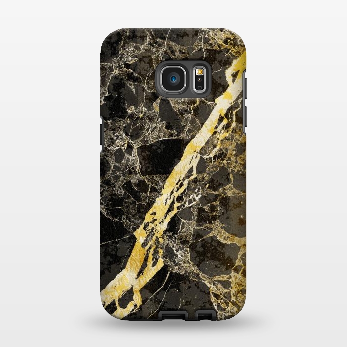 Galaxy S7 EDGE StrongFit Black marble with diagonal golden cracks by Oana 
