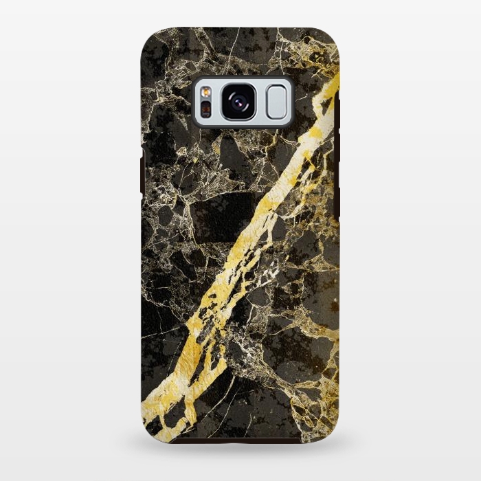 Galaxy S8 plus StrongFit Black marble with diagonal golden cracks by Oana 