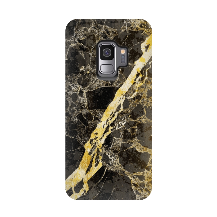 Galaxy S9 StrongFit Black marble with diagonal golden cracks by Oana 