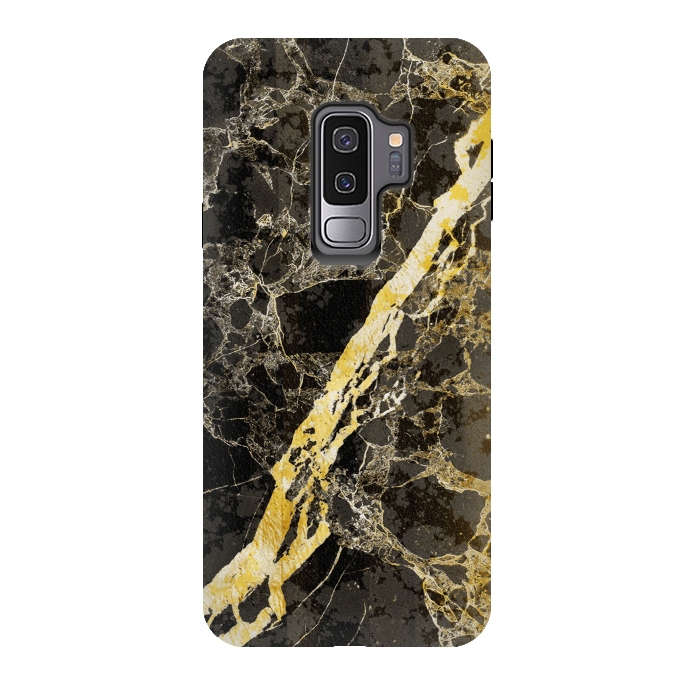 Galaxy S9 plus StrongFit Black marble with diagonal golden cracks by Oana 