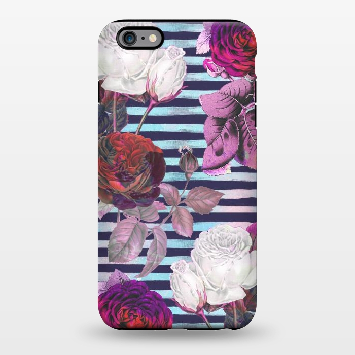 iPhone 6/6s plus StrongFit Roses on blue watercolor stripes botanical illustration by Oana 