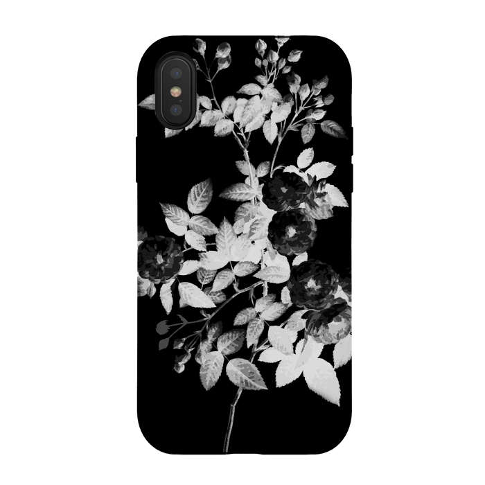 iPhone Xs / X StrongFit Black and white rose botanical illustration by Oana 
