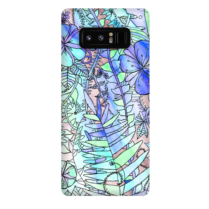 Galaxy Note 8 StrongFit Blue, Mint & Grey Floral  by Tigatiga