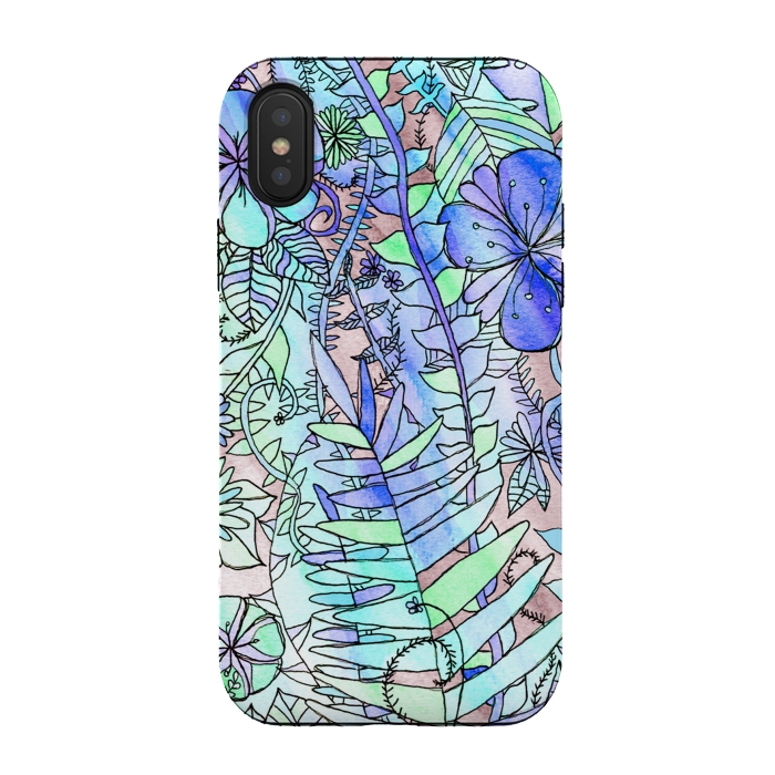 iPhone Xs / X StrongFit Blue, Mint & Grey Floral  by Tigatiga