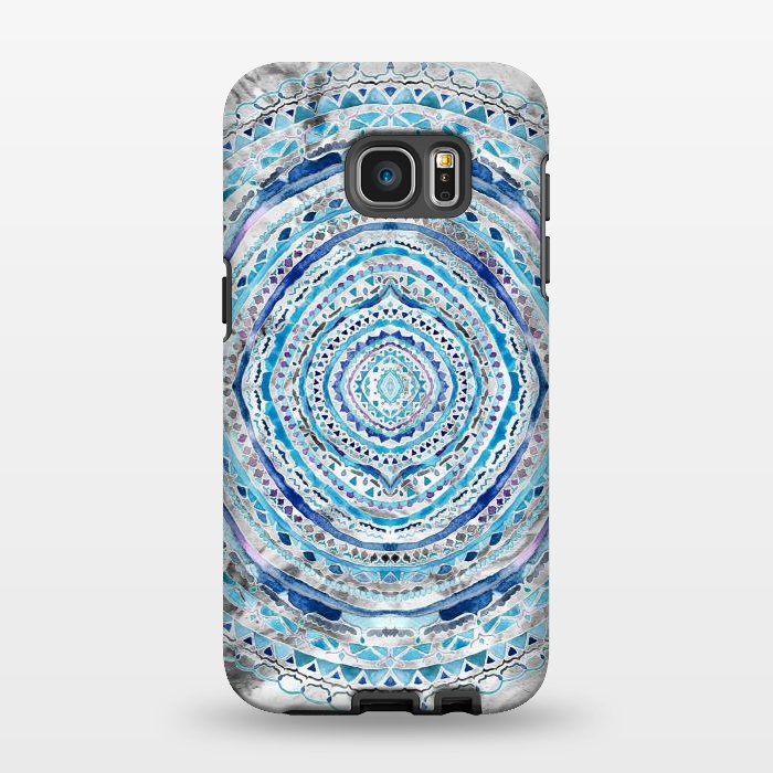 Galaxy S7 EDGE StrongFit Blue Marbling Mandala  by Tigatiga