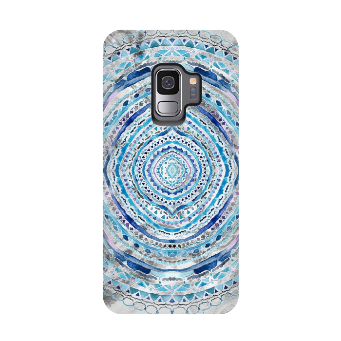 Galaxy S9 StrongFit Blue Marbling Mandala  by Tigatiga