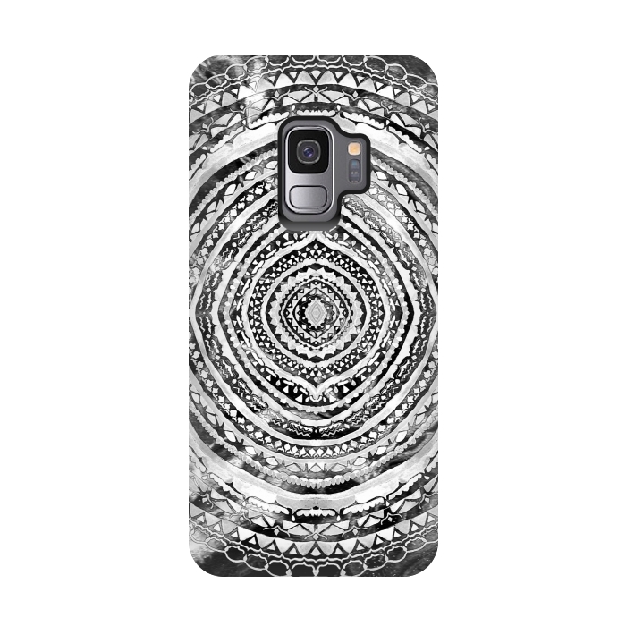 Galaxy S9 StrongFit Black & White Marbling Mandala  by Tigatiga