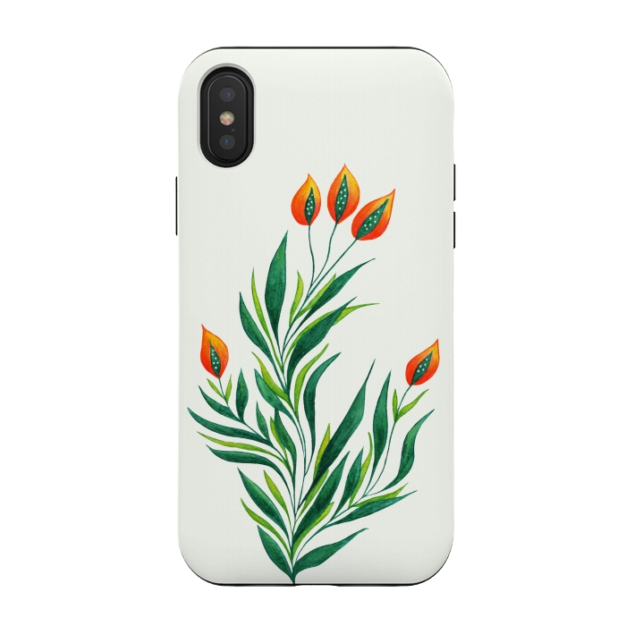 iPhone Xs / X StrongFit Green Plant With Orange Buds by Boriana Giormova