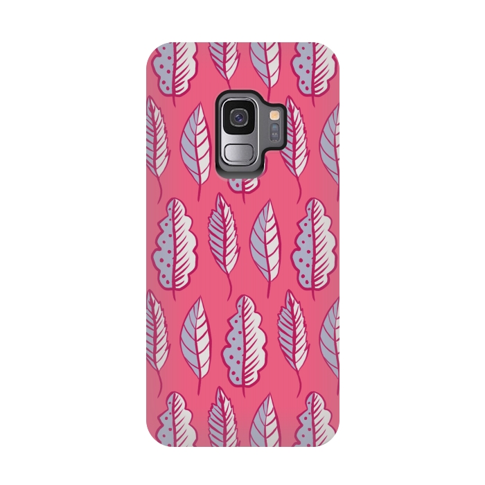Galaxy S9 StrongFit Pink Leaves Abstract Decorative Pattern by Boriana Giormova