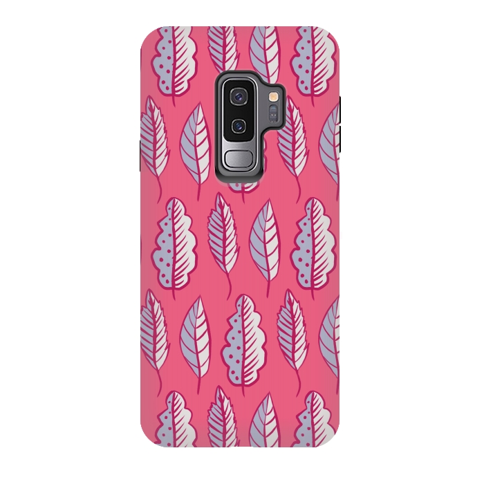 Galaxy S9 plus StrongFit Pink Leaves Abstract Decorative Pattern by Boriana Giormova