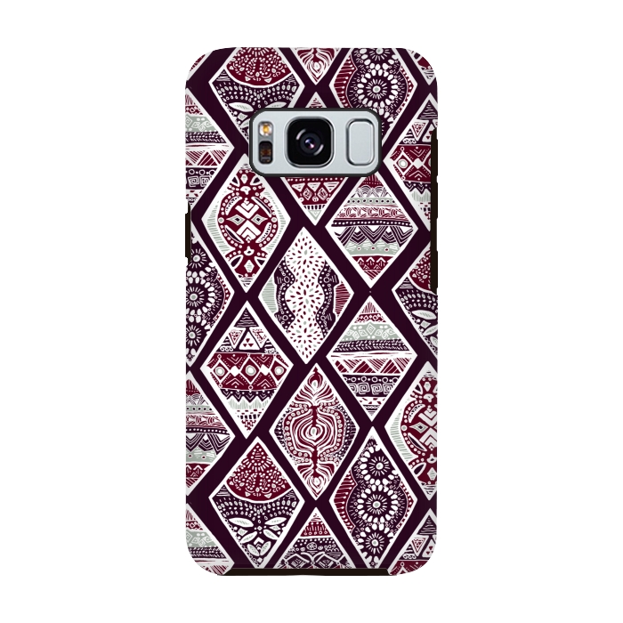 Galaxy S8 StrongFit Tribal Diamonds On Red, White & Sage  by Tigatiga
