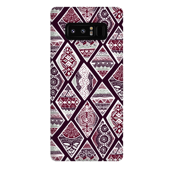 Galaxy Note 8 StrongFit Tribal Diamonds On Red, White & Sage  by Tigatiga